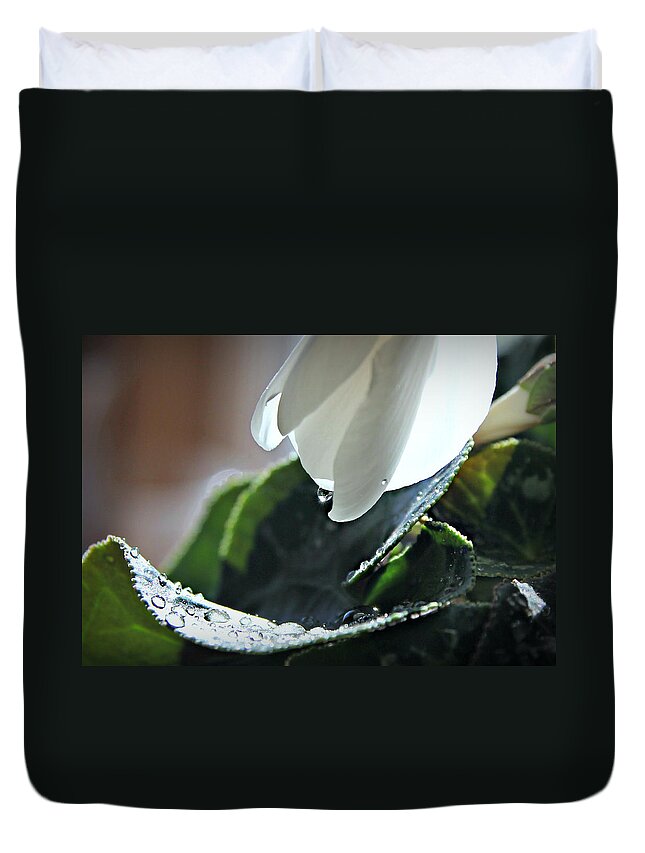 Nature Duvet Cover featuring the photograph Cyclamens in the Rain by KATIE Vigil