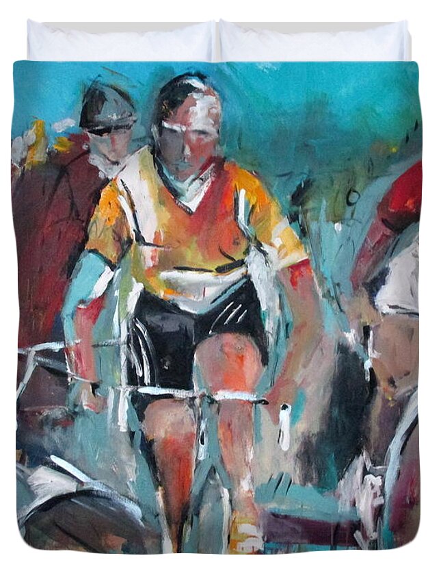 Cycling Duvet Cover featuring the painting Cycling Trinity by John Gholson