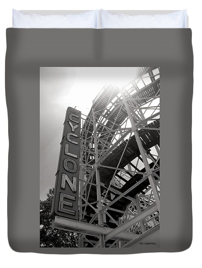 Cyclone Duvet Cover featuring the digital art Cyclone Rollercoaster - Coney Island by Jim Zahniser