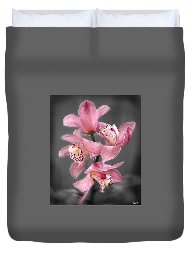 Flowers Duvet Cover featuring the photograph Cymbidium Orchid Pink III Still Life Flower Art Poster by Lily Malor