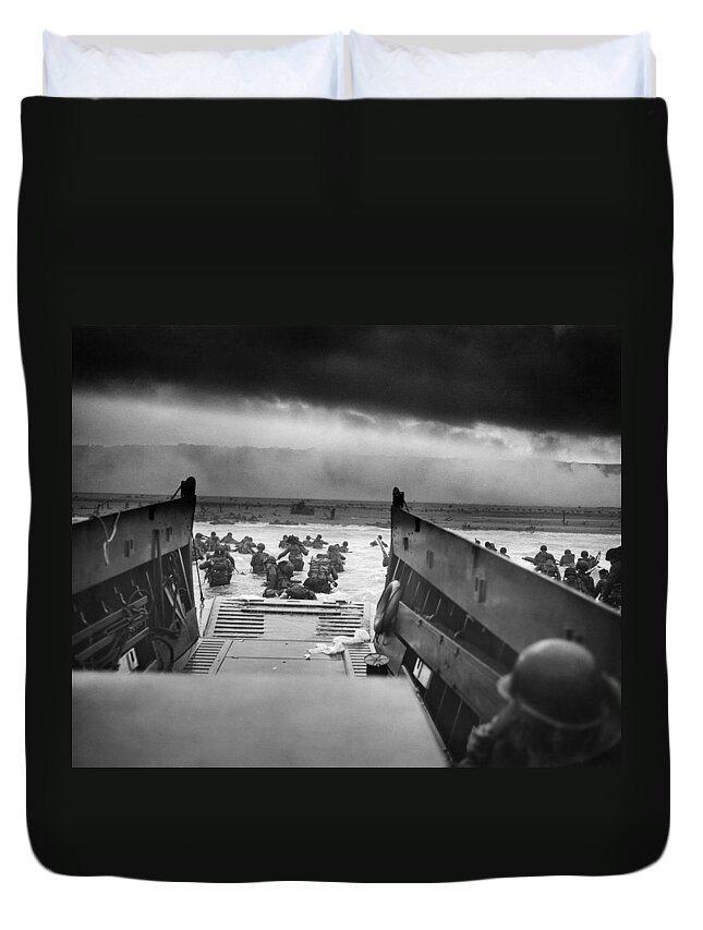 D Day Duvet Cover featuring the photograph D-Day Landing by War Is Hell Store