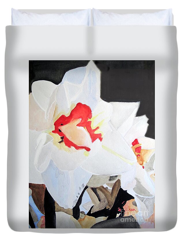 Daffodil Duvet Cover featuring the painting Daffodil 3 by Sandy McIntire