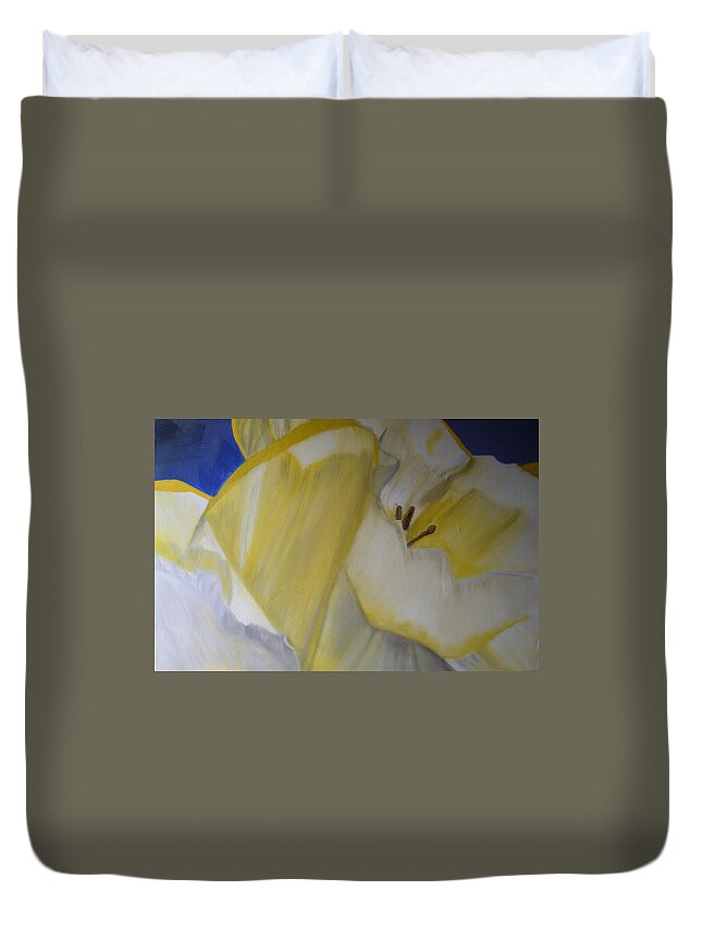 Flower Duvet Cover featuring the painting Daffodils by Claudia Goodell
