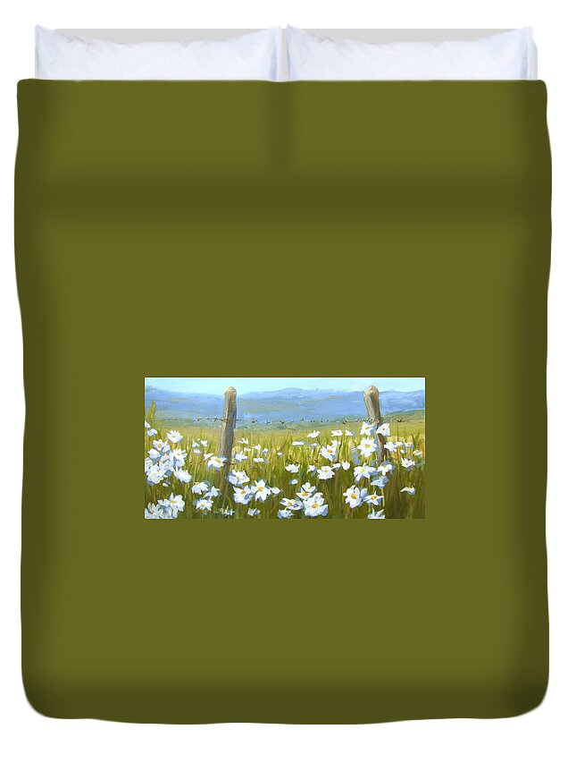 Flowers Duvet Cover featuring the painting Daisy Dance by Karen Ilari