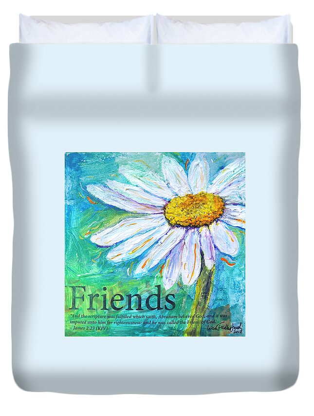 Christian Duvet Cover featuring the painting Daisy Friends by Lisa Jaworski