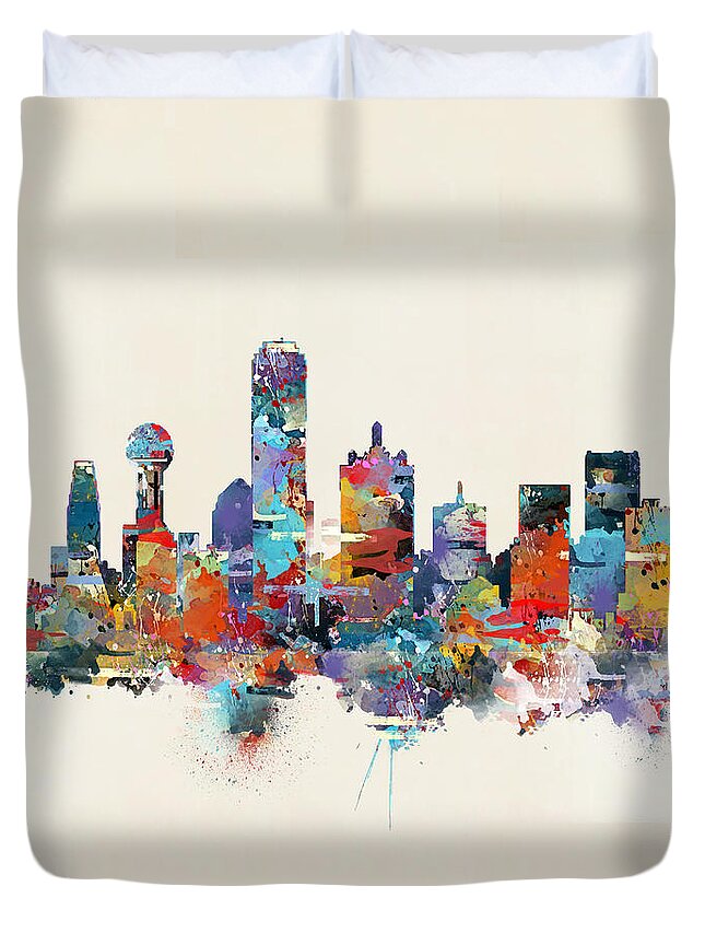 Dallas Texas Duvet Cover featuring the painting Dallas Texas Skyline Square by Bri Buckley