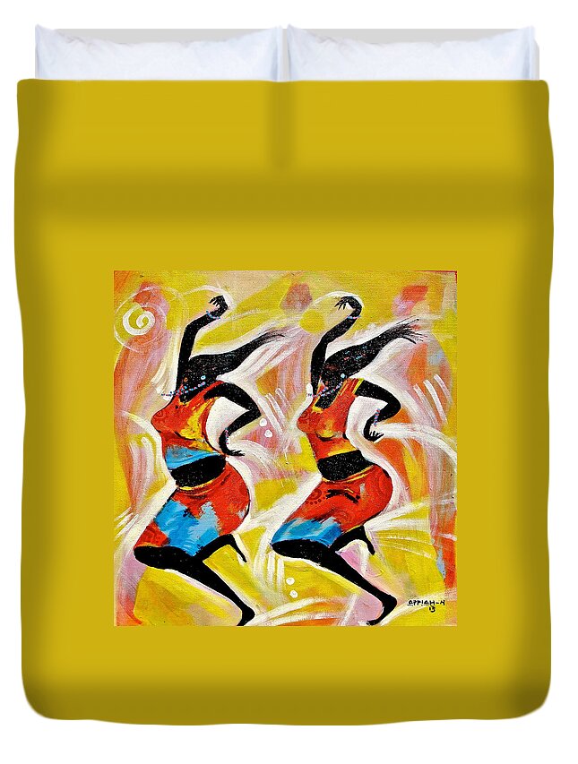 Appiah Ntiaw Duvet Cover featuring the painting Dancers by Appiah Ntiaw