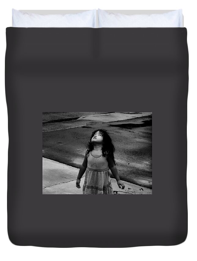 Black And White Duvet Cover featuring the photograph Dancing in the rain by Jessica S