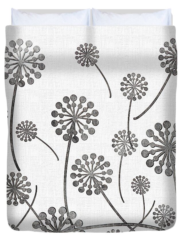 Dandelion Seeds Grey Duvet Cover featuring the digital art Dandelion Seeds Grey by Barbara A Griffin