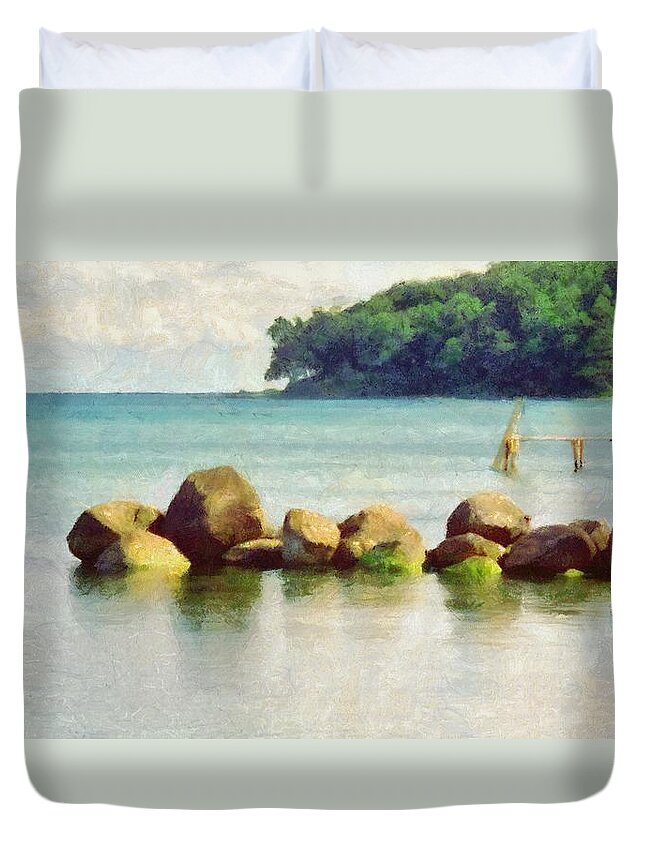 Aarhus Duvet Cover featuring the painting Danish Coast on the Rocks by Jeffrey Kolker