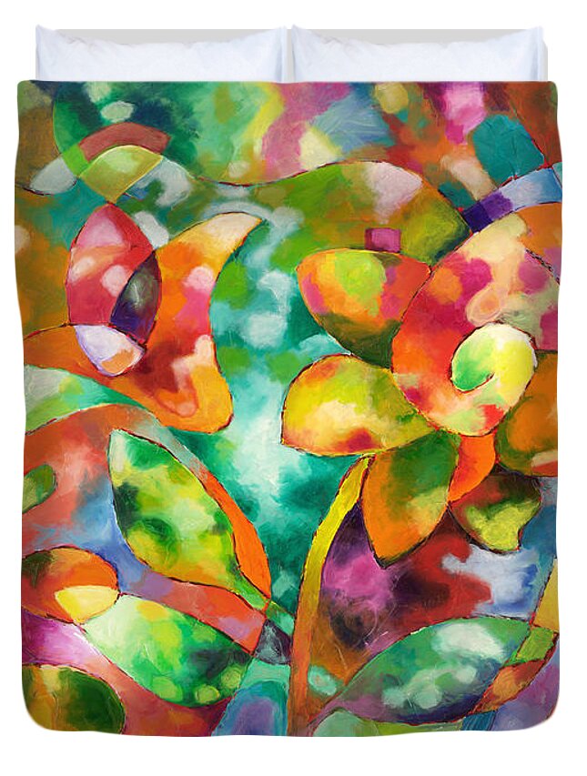 Floral Duvet Cover featuring the painting Dappled by Sally Trace