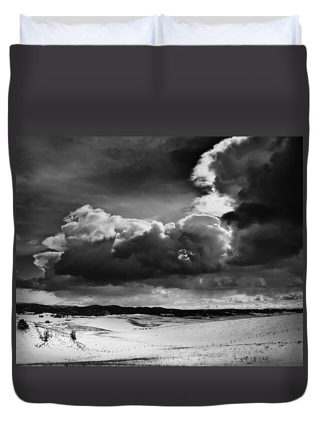 Clouds Duvet Cover featuring the photograph Dark Clouds Over Snowy Landscape by Theresa Tahara
