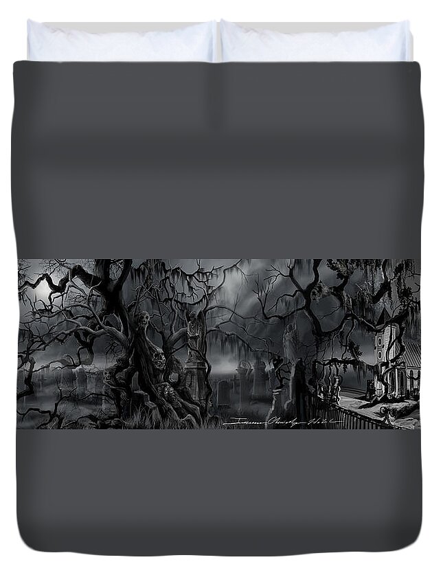 James Christopher Hill Duvet Cover featuring the painting Darkness Has Crept in the Midnight Hour by James Hill