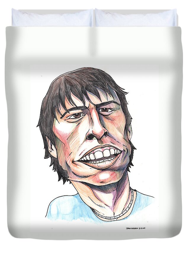 Foo Fighters Duvet Cover featuring the mixed media Dave Grohl Caricature by John Ashton Golden