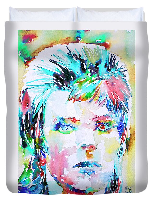 David Duvet Cover featuring the painting DAVID BOWIE - watercolor portrait.6 by Fabrizio Cassetta