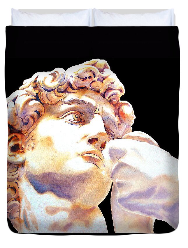 David Duvet Cover featuring the painting THE . DAVID . IN BLACK  Michelangelo by J U A N - O A X A C A