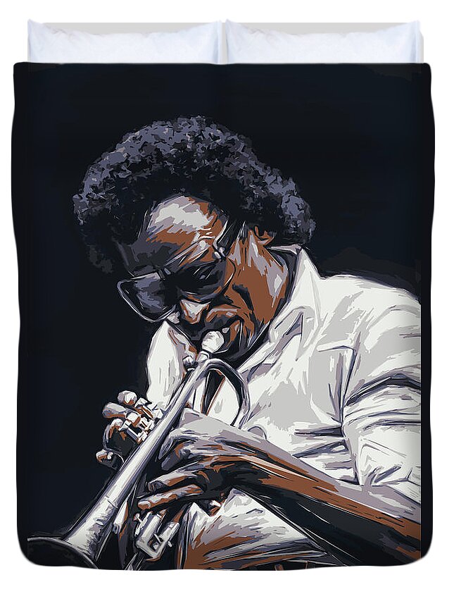 Trumpet Duvet Cover featuring the painting Davis by Andrzej Szczerski