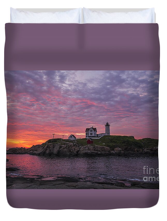 Atlantic Duvet Cover featuring the photograph Dawn at the Nubble by Steven Ralser