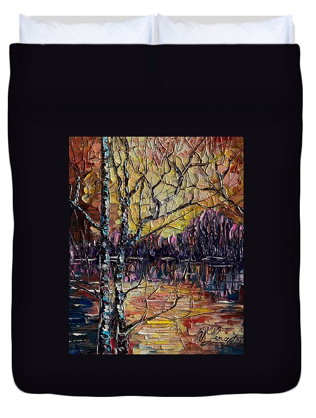 Impasto Duvet Cover featuring the painting A beautiful sunset that was mistaken for a dawn by OLena Art by Lena Owens - Vibrant DESIGN
