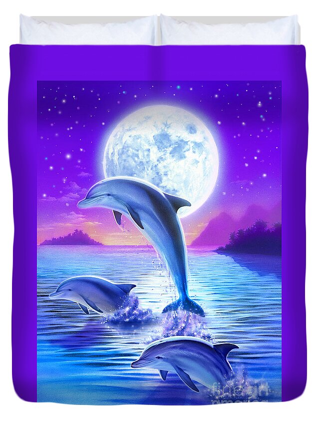 Robin Koni Duvet Cover featuring the digital art Day of the Dolphin by MGL Meiklejohn Graphics Licensing