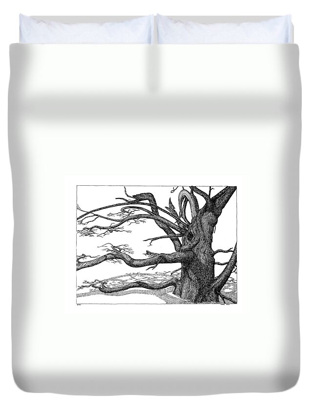 Nature Duvet Cover featuring the drawing Dead Tree by Daniel Reed