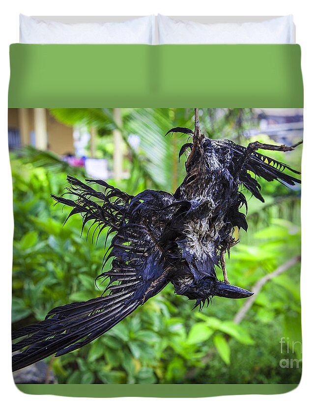 Death Duvet Cover featuring the photograph Death Raven Hanging In The Rope by Gina Koch