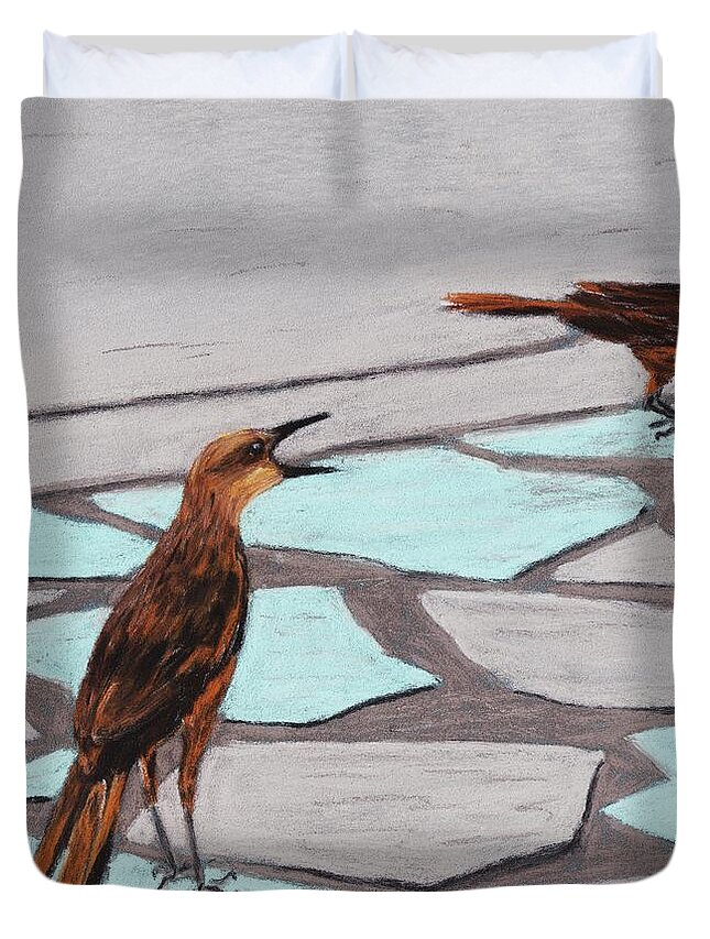 Death Valley Duvet Cover featuring the painting Death Valley Birds by Anastasiya Malakhova