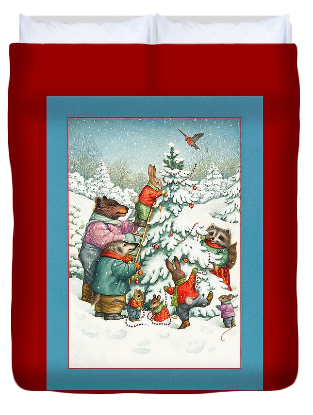 Christmas Duvet Cover featuring the painting Decorating the Tree by Lynn Bywaters
