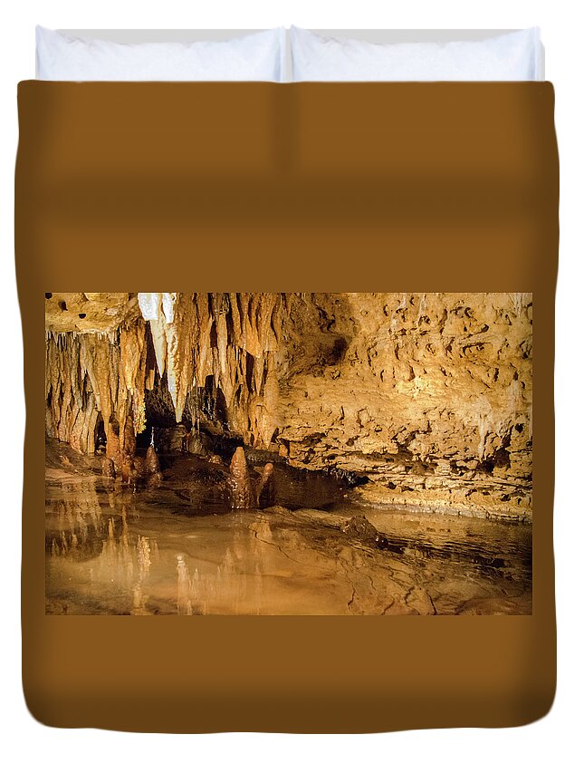 Stalactite Canvas Prints Duvet Cover featuring the photograph Deep in the cave by Jonah Anderson