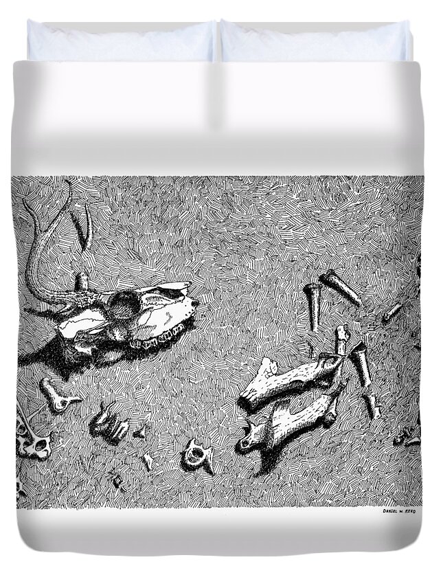 Nature Duvet Cover featuring the drawing Deer Bones by Daniel Reed