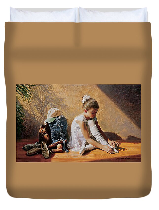 Sports Duvet Cover featuring the painting Denim to Lace by Greg Olsen