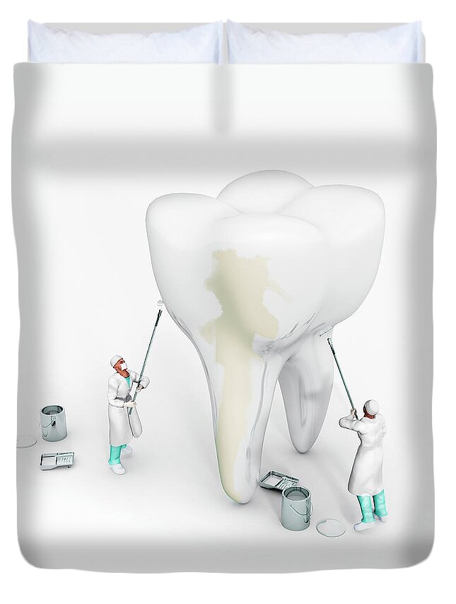 Adult Duvet Cover featuring the painting Dentists Whitening Large Tooth by Ikon Ikon Images