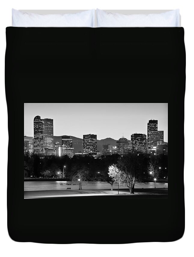 America Duvet Cover featuring the photograph Denver Colorado Skyline in Black and White by Gregory Ballos