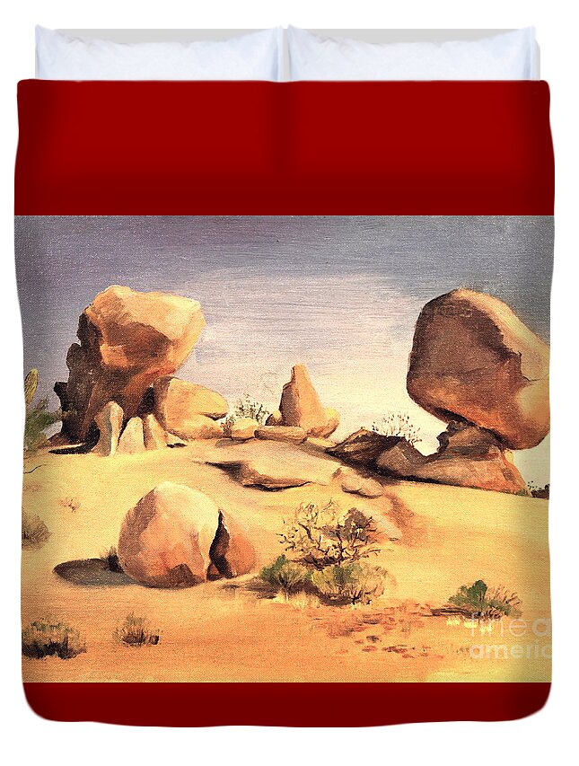 Balanced Duvet Cover featuring the painting Desert Balanced Rock by Art By Tolpo Collection