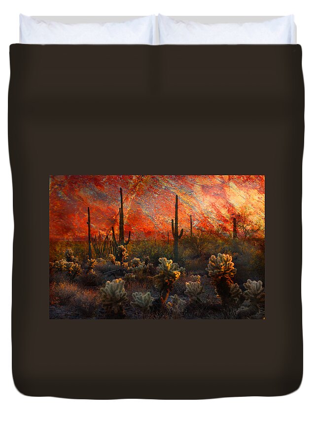 Cacti Duvet Cover featuring the photograph Desert Burn by Barbara Manis