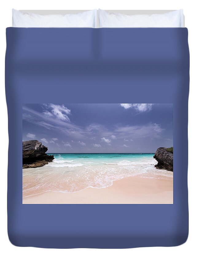 Outdoors Duvet Cover featuring the photograph Deserted Pink Sand Beach In Bermuda by Zxvisual