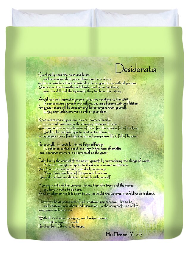 Desiderata Duvet Cover featuring the digital art Desiderata - Inspirational Poem by Ella Kaye Dickey