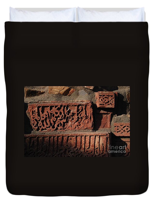 India Duvet Cover featuring the photograph Detail of Sandstone Carving - Qutb Minar Complex by Jacqueline M Lewis