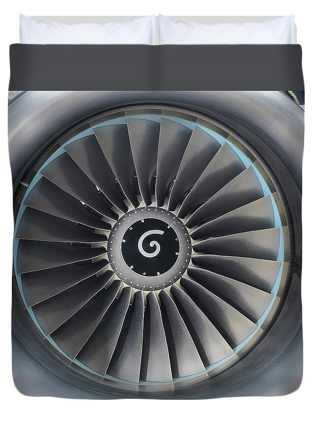 Engine Duvet Cover featuring the photograph Detail View Of Jet Engine Of Airplane by Monty Rakusen