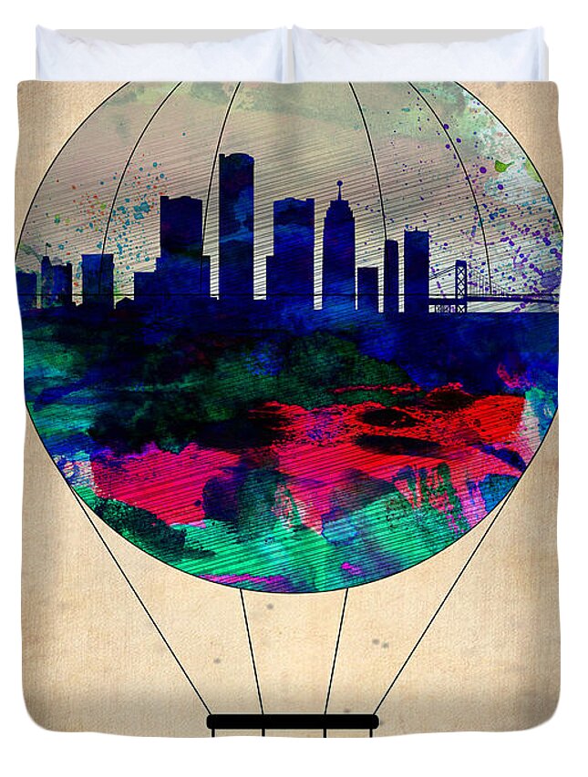 Detroit Duvet Cover featuring the painting Detroit Air Balloon by Naxart Studio