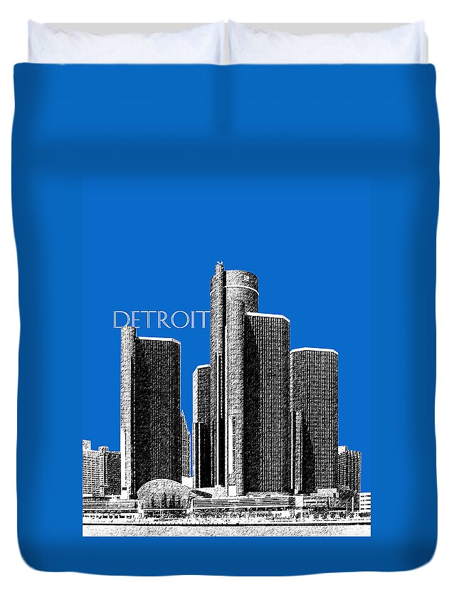 Detroit Duvet Cover featuring the digital art Detroit Skyline 1 - Blue by DB Artist