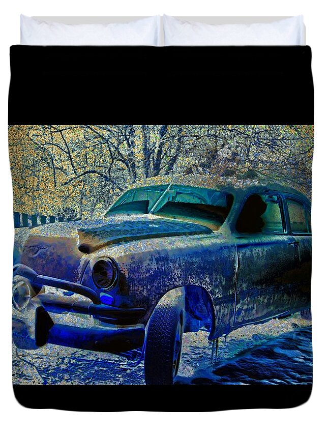 Vintage Car Duvet Cover featuring the photograph Devil In My Car by William Rockwell