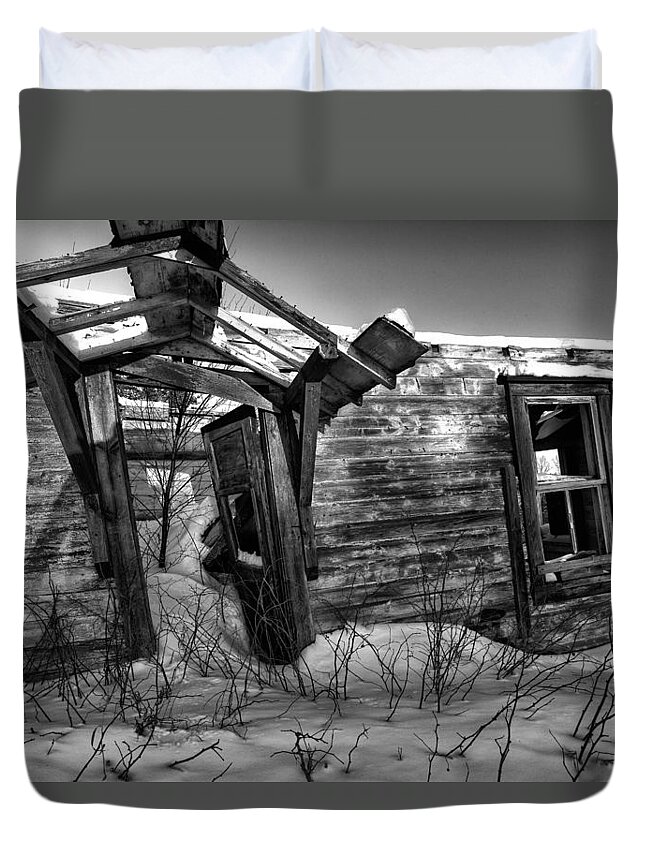 B&w Duvet Cover featuring the photograph devon township abandonment 01 Pardee Road by Jakub Sisak