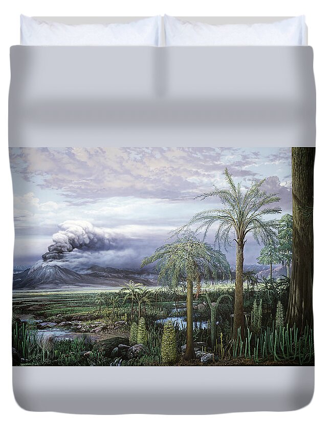 Illustration Duvet Cover featuring the painting Devonian Landscape by Chase Studio