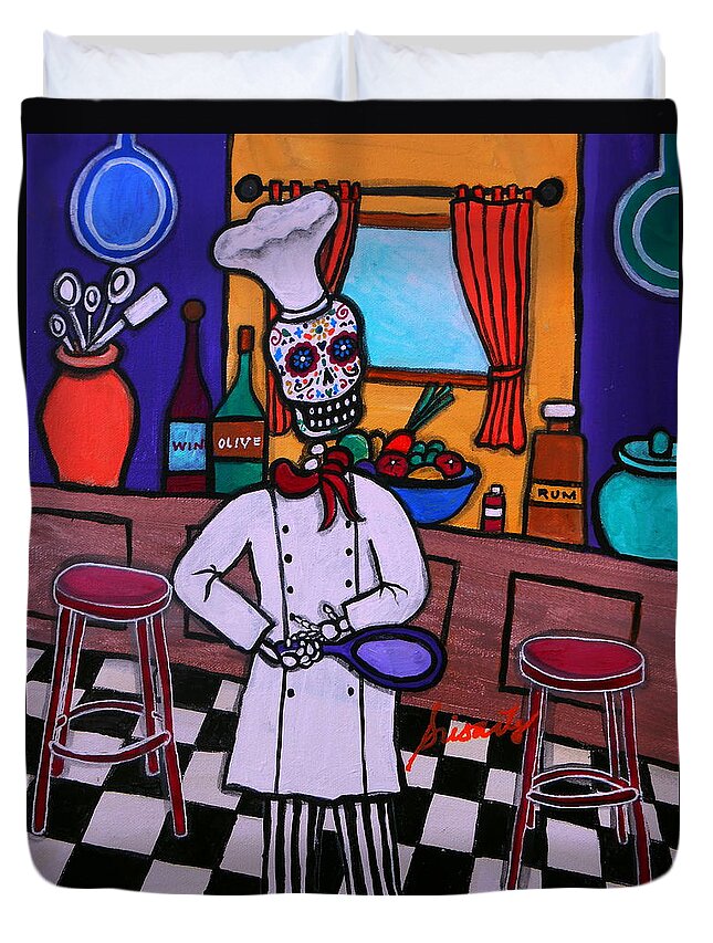 Taco Diablo Duvet Cover featuring the painting Dia De Los Muertos Chef by Pristine Cartera Turkus