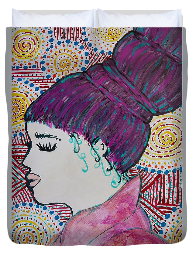 Did You See Her Hair Duvet Cover featuring the painting Did You See Her Hair by Jacqueline Athmann
