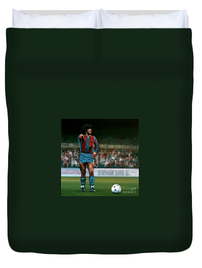 Diego Maradona Duvet Cover featuring the painting Diego Maradona by Paul Meijering