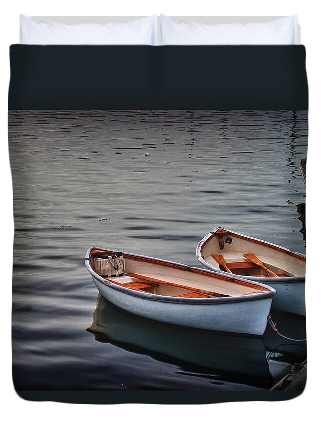 Marblehead Harbor Duvet Cover featuring the photograph Dinghies waiting by Jeff Folger