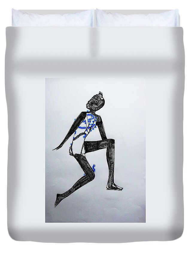 Jesus Duvet Cover featuring the drawing Dinka Silhouette - South Sudan by Gloria Ssali