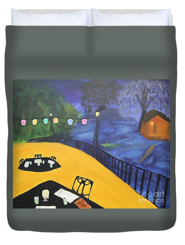 Bayou Duvet Cover featuring the painting Dinner on the Bayou by Marina McLain